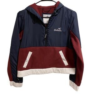 Hollister Navy and Burgundy Half-Zip Windbreaker
